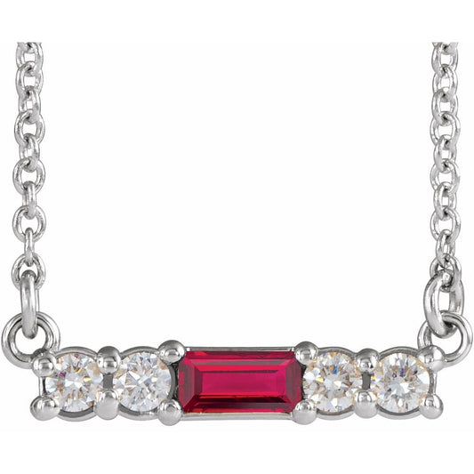 14k White Gold Natural Ruby & 1/8 CTW Natural Diamond 16" Necklace