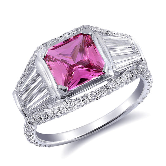 18k White Gold 3.18ct TGW Pink Sapphire and Diamond One-of-a-Kind Ring