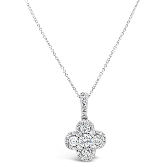 18k White Gold 1ct TDW White Diamond Floral Pendant Necklace