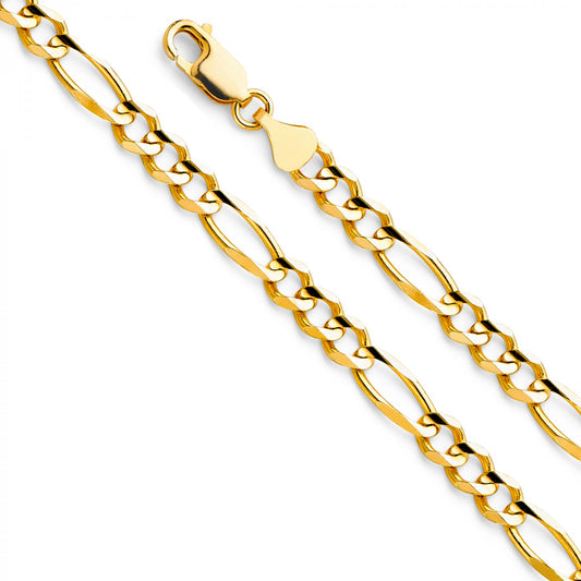 14k Yellow Gold 6mm Wide Regular Concave 3+1 Figaro Chain 8" Bracelet