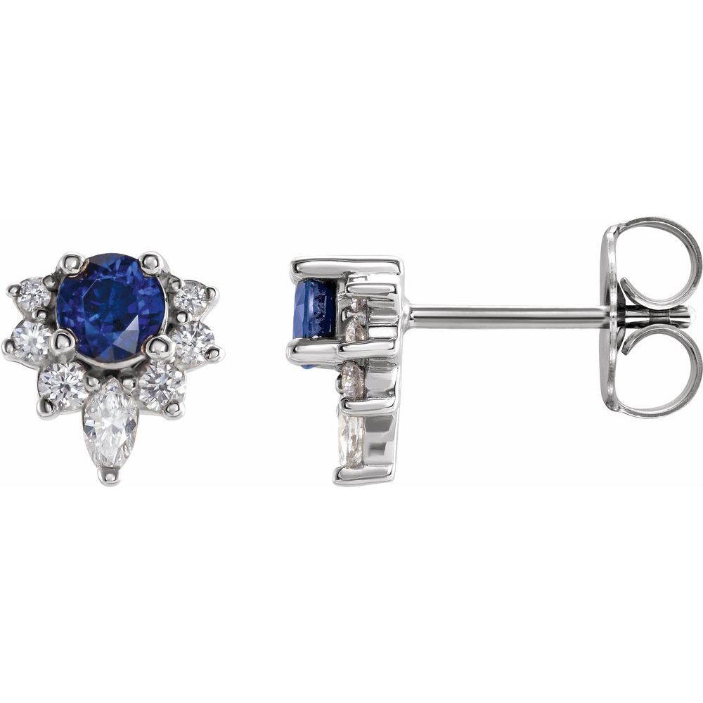 14k White Gold Natural Blue Sapphire & 1/6 CTW Natural Diamond Earrings