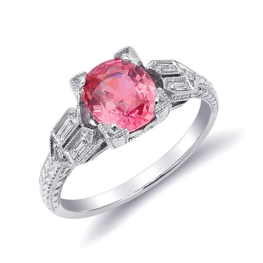 Platinum 1.77ct TGW Certified Padparadscha Sapphire and White Diamond One-of-a-Kind Ring