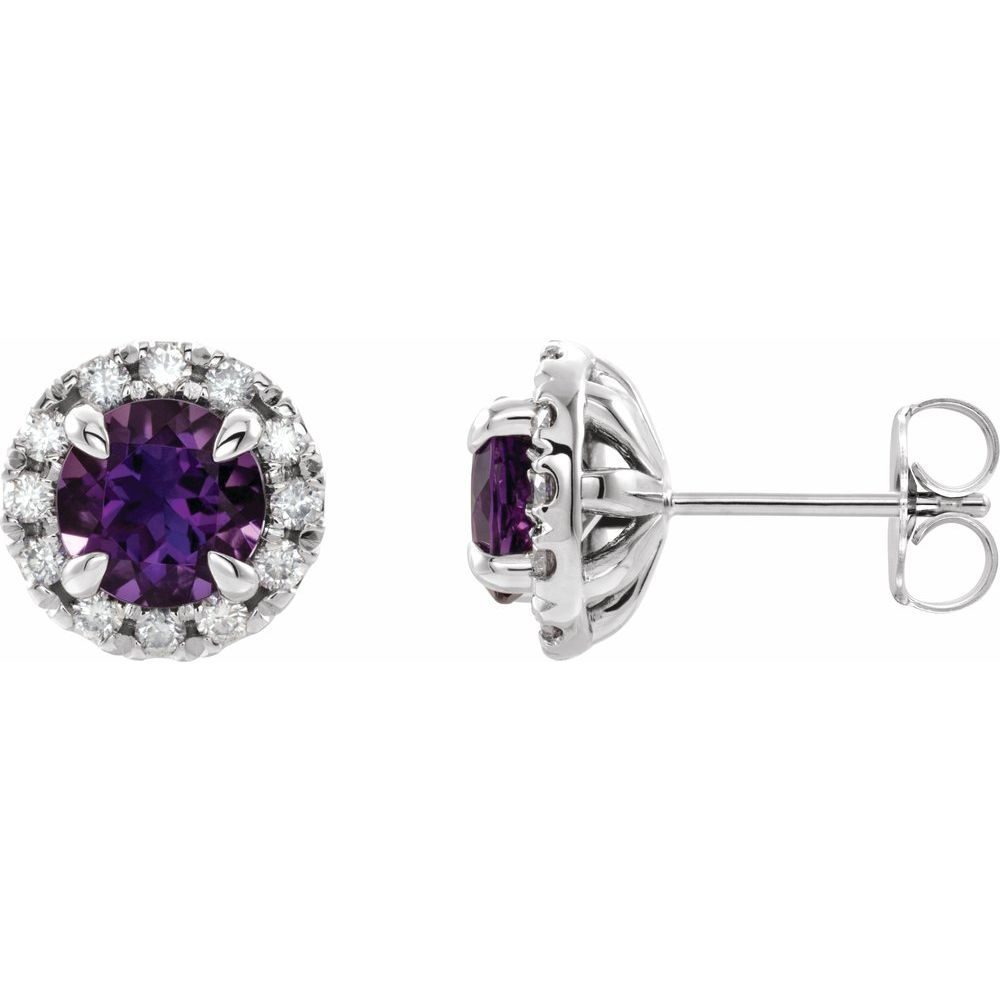 14k White Gold 4 mm Natural Ruby & 1/5 CTW Natural Diamond Halo-Style Earrings