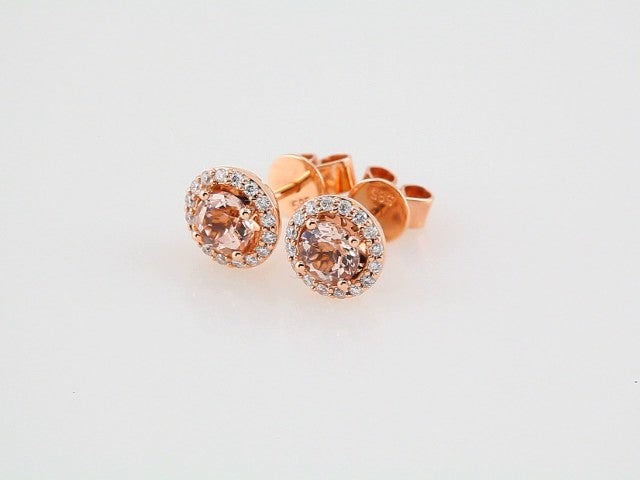 14k Rose Gold Natural Pink Morganite & 1/5 CTW Natural Diamond Earrings