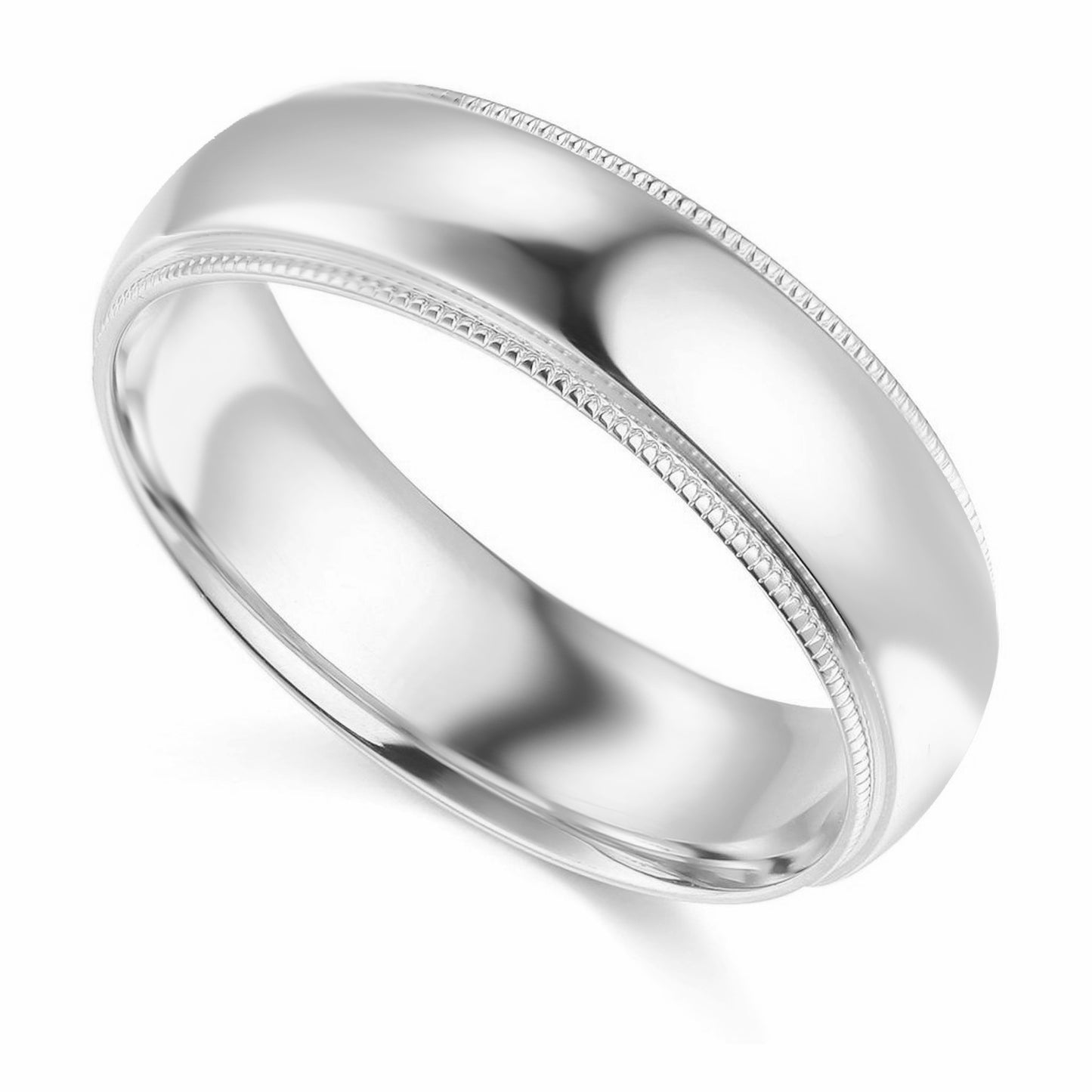 14k White Gold 6mm Unisex Standard-fit Polished Milgrain Wedding Band