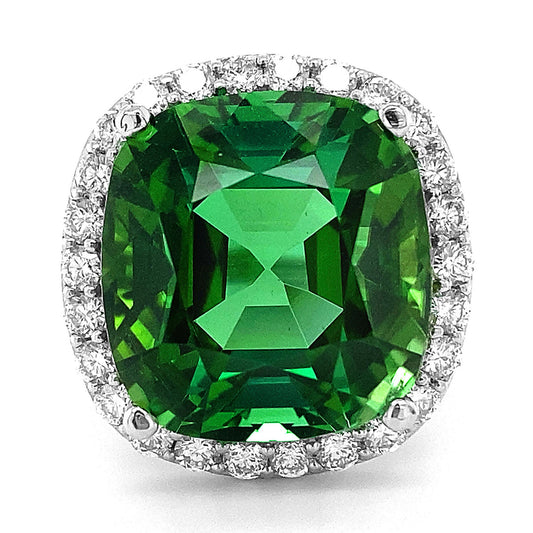 Platinum 23.98ct TGW Green Tourmaline and Diamond One-of-a-Kind Ring