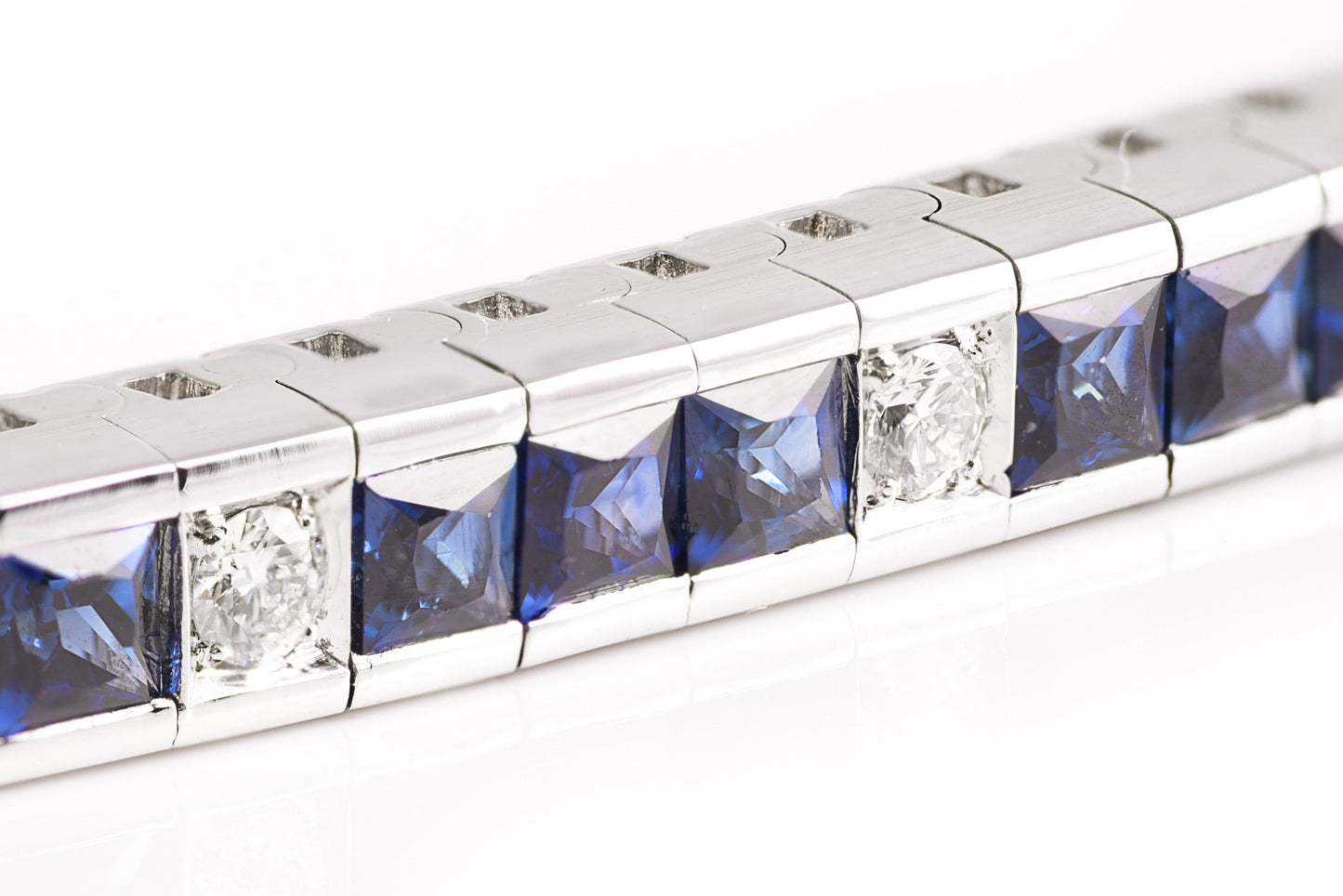 18k White Gold 6.28ct TGW Square-cut Blue Sapphire and Diamond One-of-a-Kind Bracelet