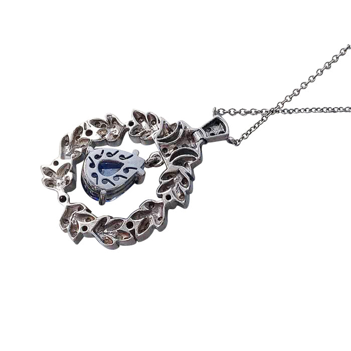 18K White Gold 2.4ct TGW Blue Sapphire and White Diamond Pendant Necklace