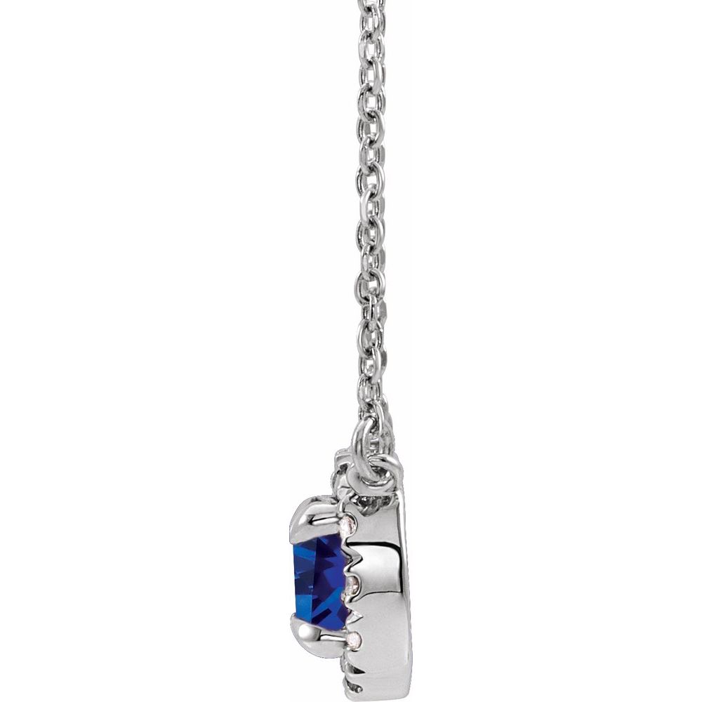 14k White Gold 6 mm Natural Blue Sapphire & 1/6 CTW Natural Diamond 18" Necklace