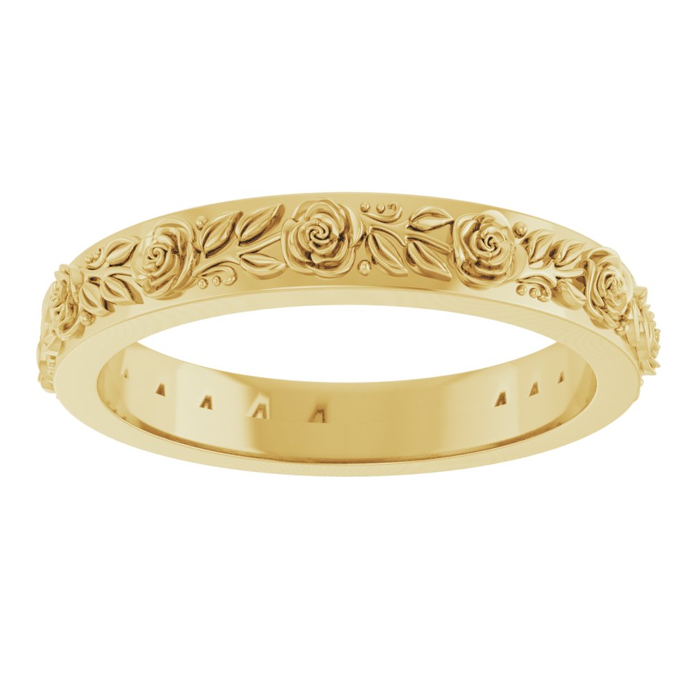 14K Yellow Gold 2.7 mm Floral Wedding Band Size 7