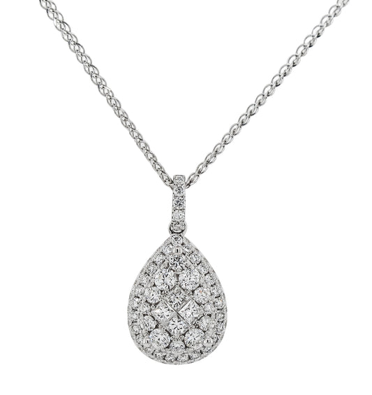 18k White Gold 7/8ct TDW White Diamond Pear Shape Cluster Pendant Necklace