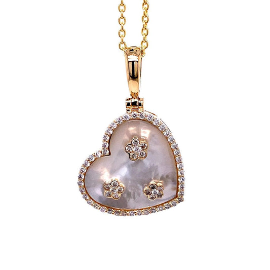 14k Gold 0.59ct TDW White Diamond and Mother of Pearl Heart Pendant 18-inch Necklace (Yellow Gold)