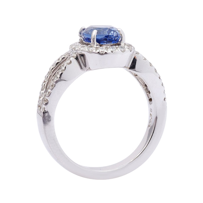 14k White Gold 2.97ct TGW Certified Blue Sapphire and White Diamond One-of-a-Kind Ring