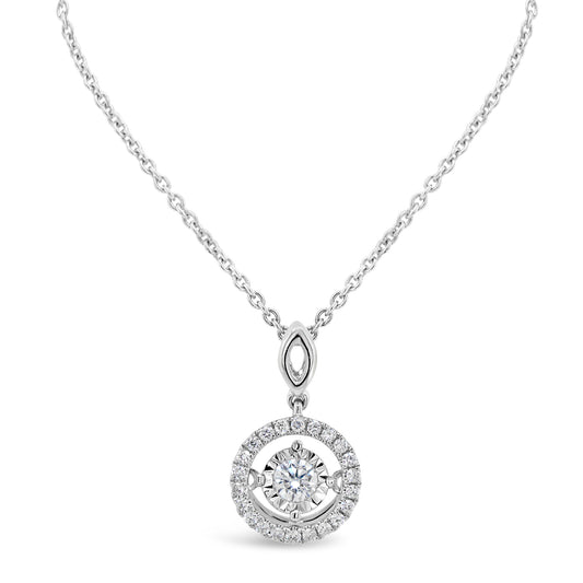 18k White Gold 1/4ct TDW White Diamond Round Halo Pendant Necklace