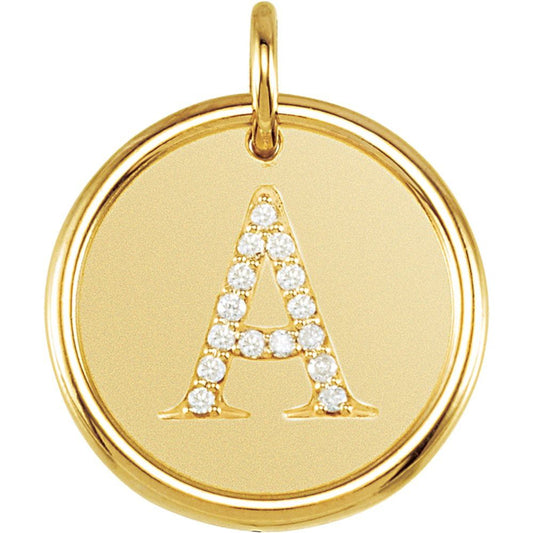 Unisex 14K Yellow Gold 0.08 CTW White Diamond Initial A Pendant