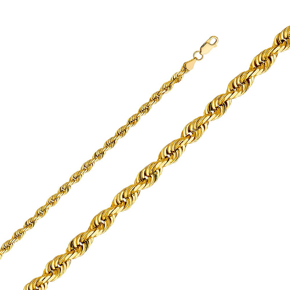 14k Yellow Gold 5mm Diamond-cut Solid Rope Unisex Chain Necklace