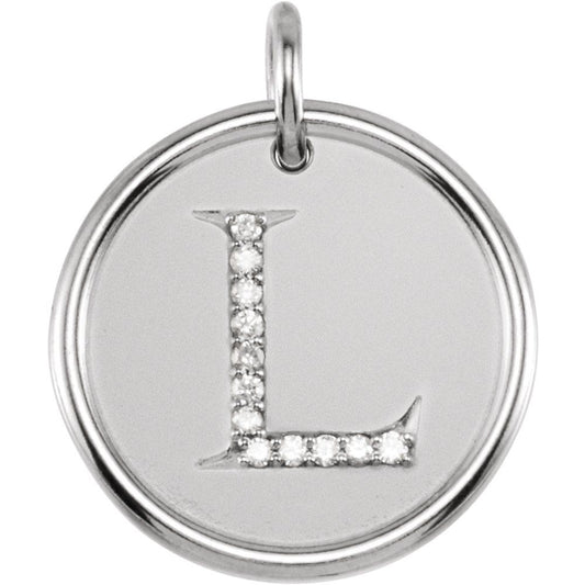 Unisex 14K White Gold 0.06 CTW White Diamond Initial L Pendant