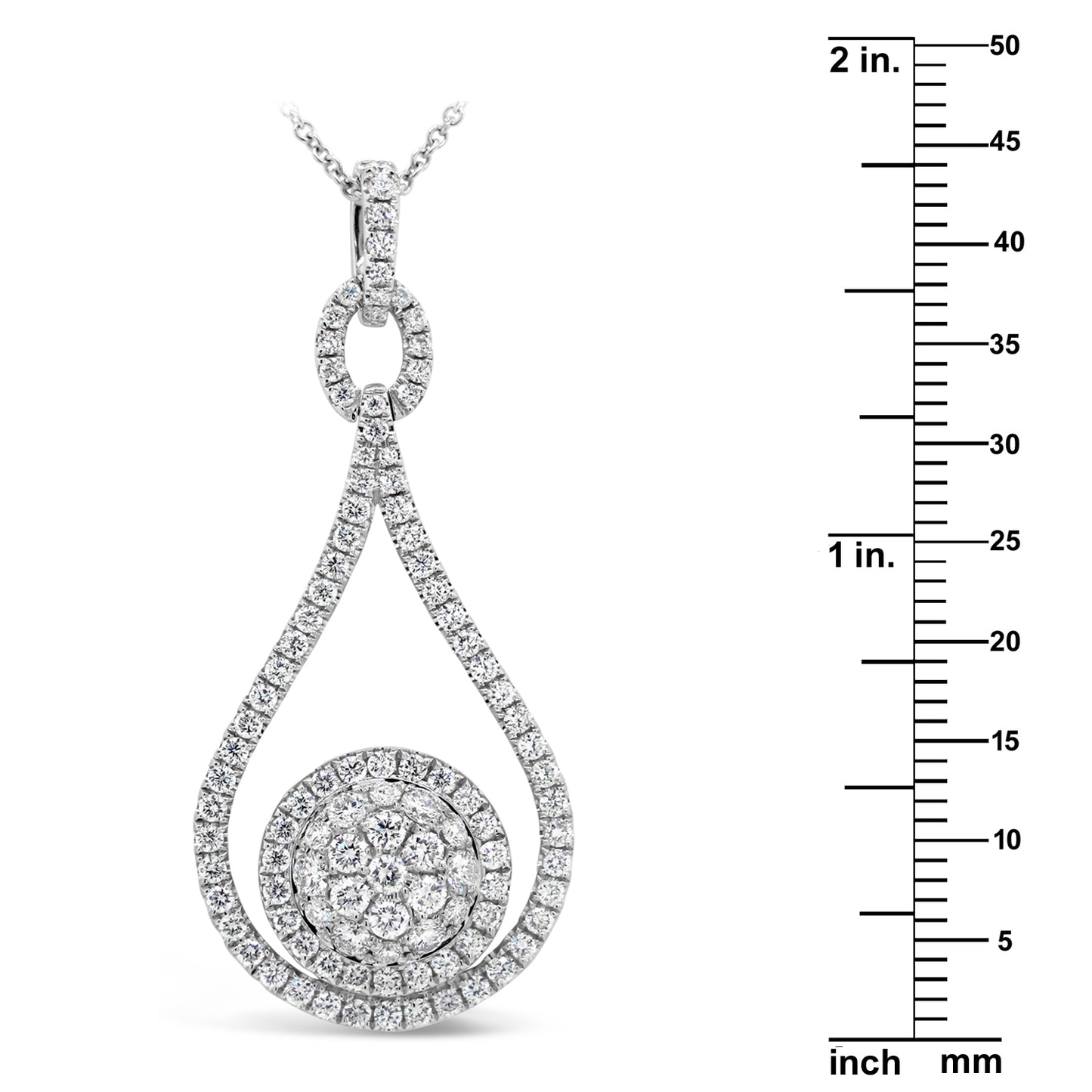 18k White Gold 1 5/8ct TDW White Diamond Pear and Round Shape Pendant Necklace