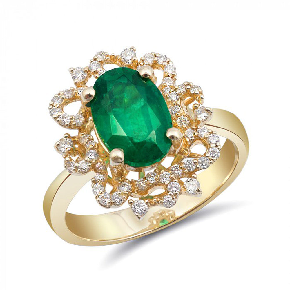 14K Yellow Gold 2.54ct TGW Emerald and White Diamond One-of-a-Kind Ring