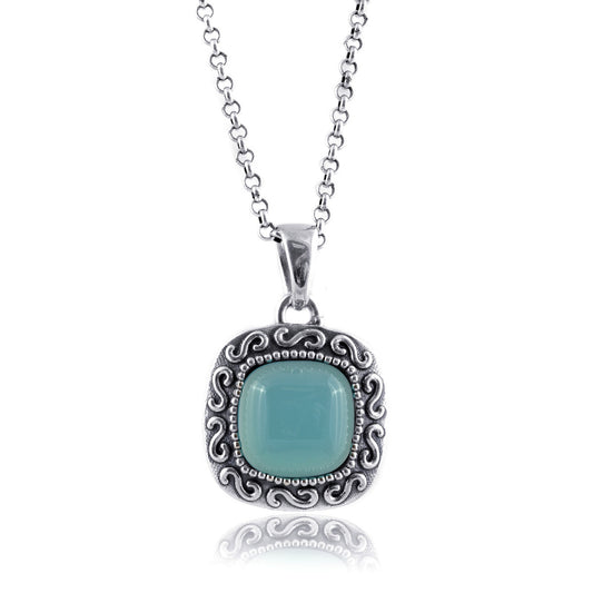 Sterling Silver Paraiba Color 6.67ct TGW Cushion-shape Agate One of a Kind Pendant Necklace