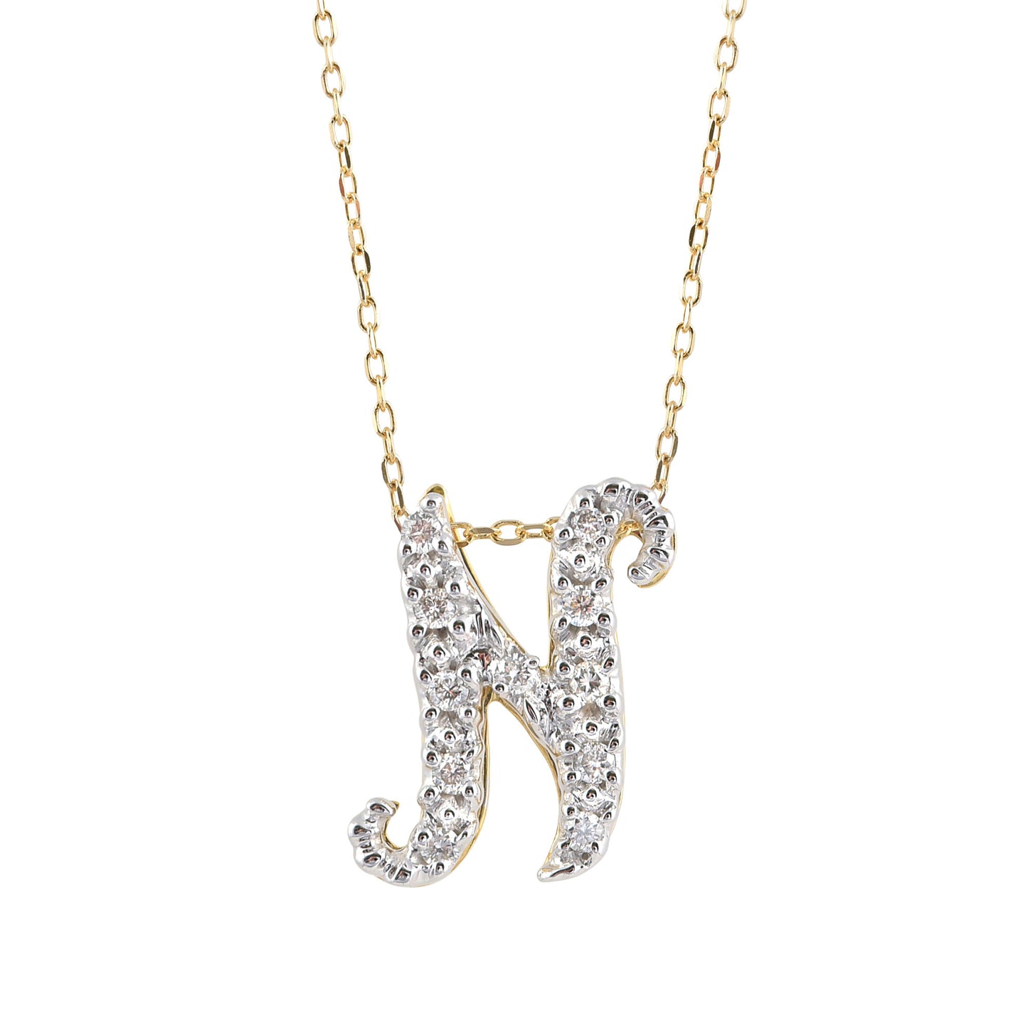 14K White and Yellow Gold 0.13ct TDW White Diamond Letter N Initial Pendant Necklace