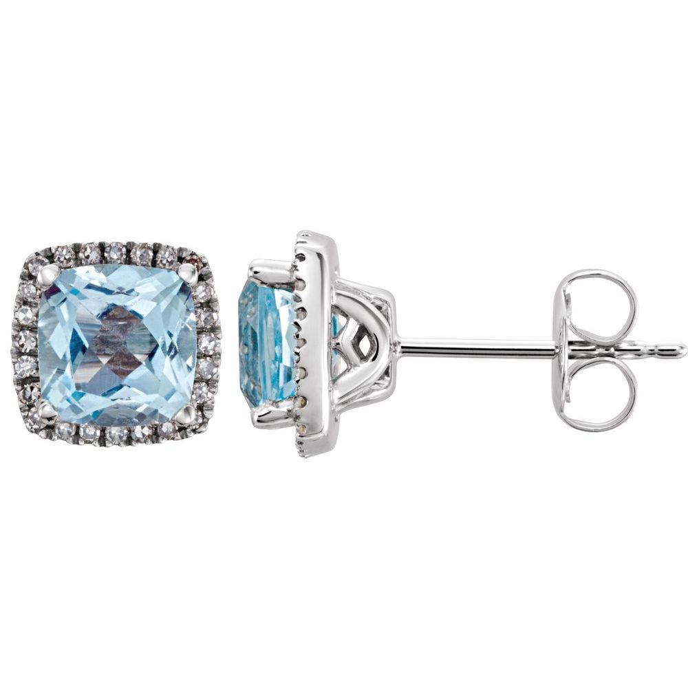 14k White Gold Natural Sky Blue Topaz & 1/8 CTW Natural Diamond Earrings