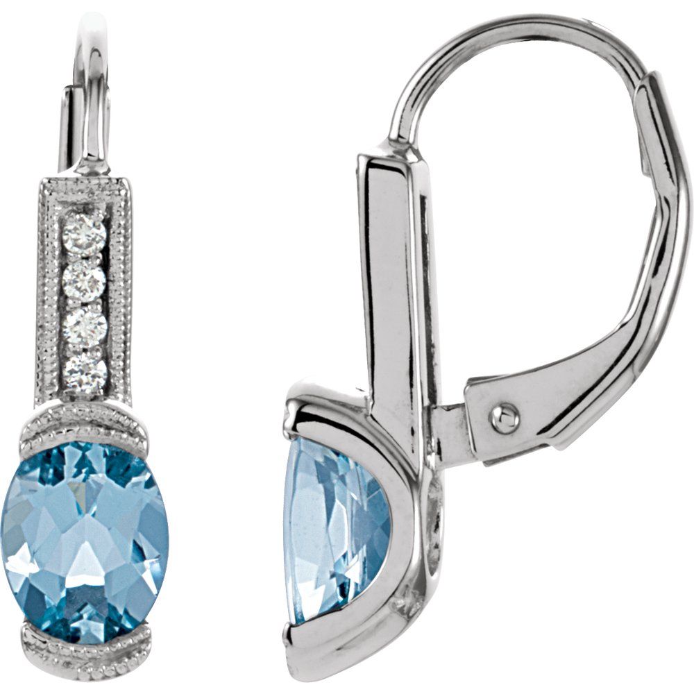 14k White Gold Natural Aquamarine & .08 CTW Natural Diamond Earrings