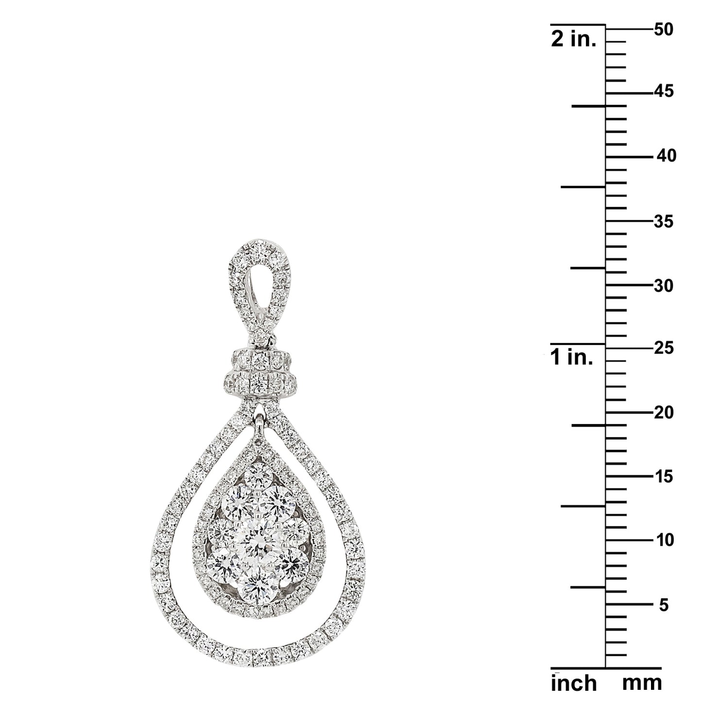 18k White Gold 1.04ct TDW White Diamond Pear Shaped Cluster Pendant Necklace