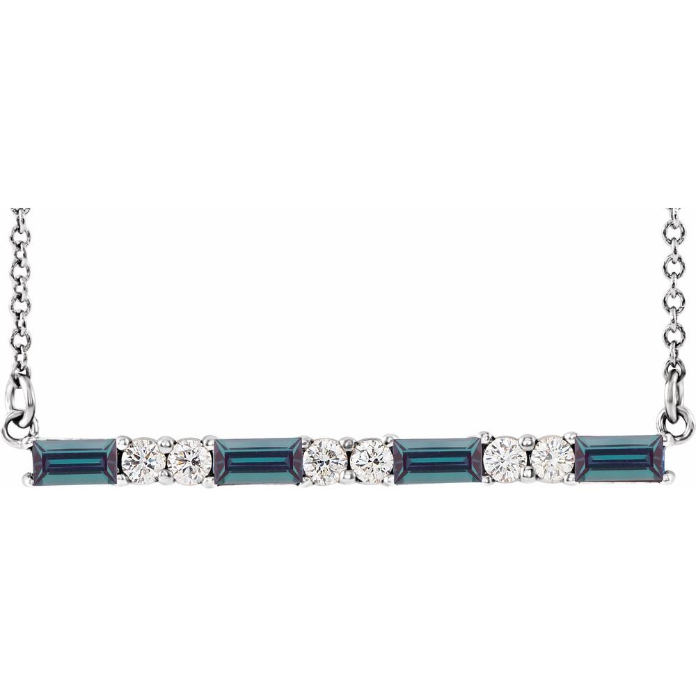 14k White Gold Lab-Grown Alexandrite & 1/6 CTW Natural Diamond Bar 16-18" Necklace