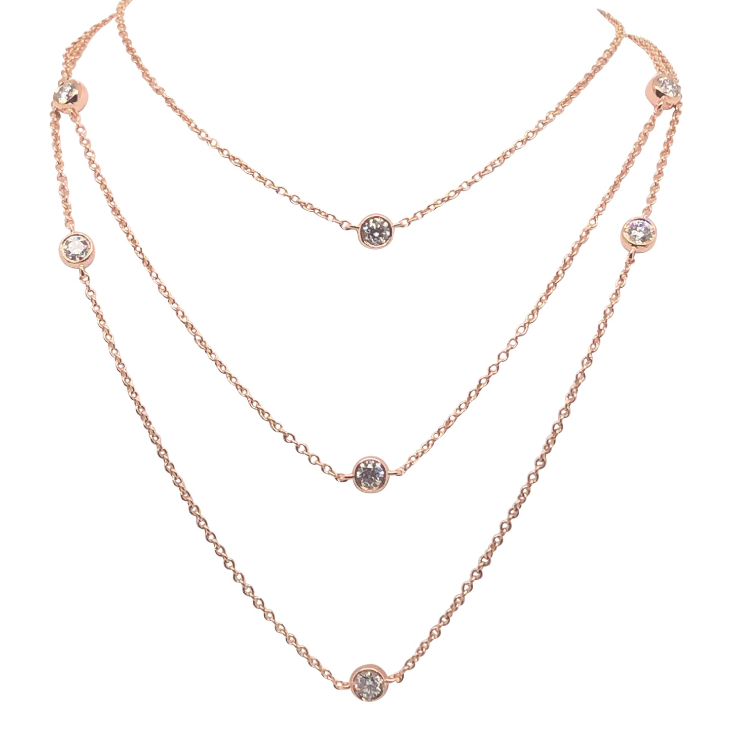 14k and18k Rose Gold 1.04ct Lab-grown White Diamond 33 inch Station Necklace