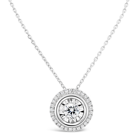 18k White Gold 3/8ct TDW White Diamond Round Halo Pendant Necklace