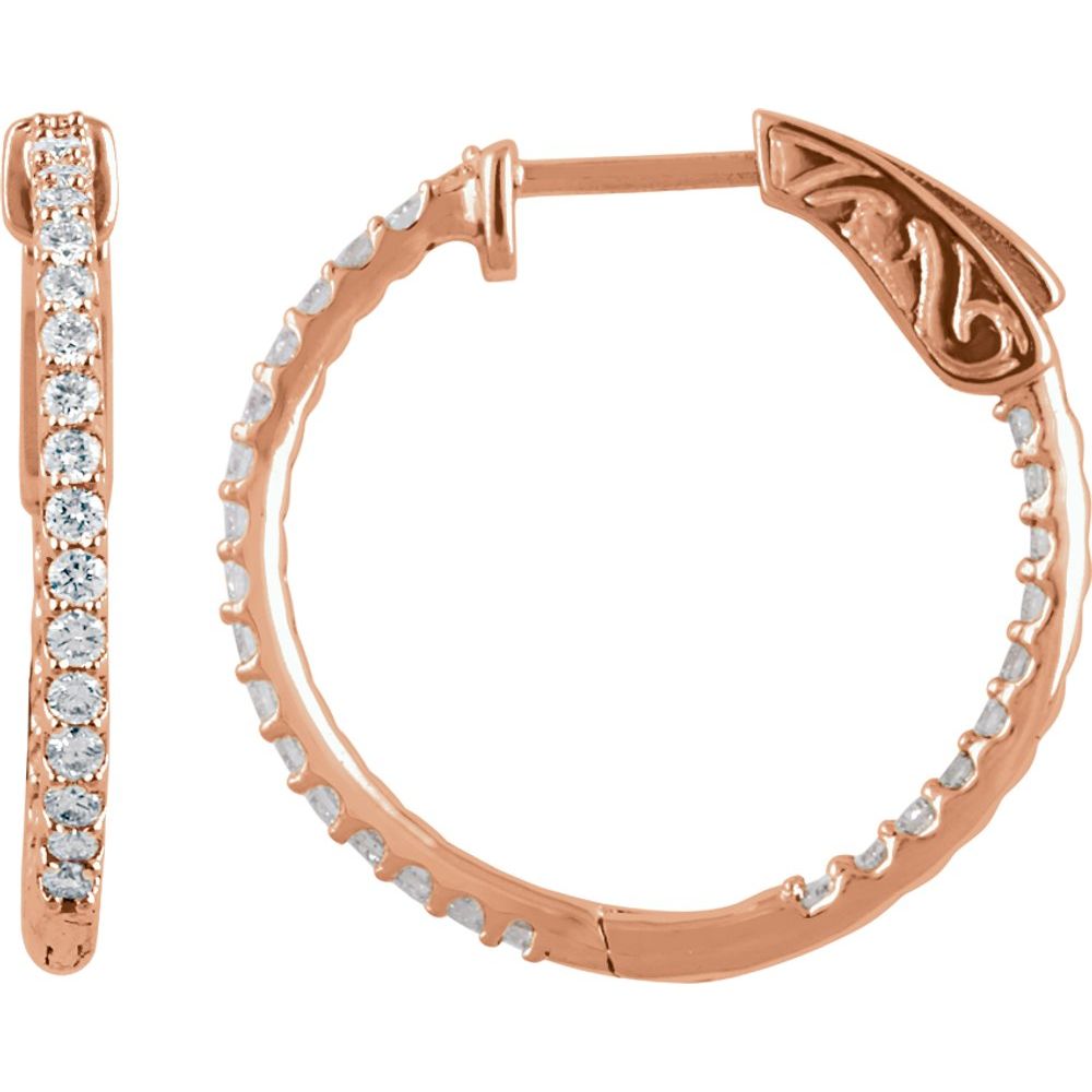 14k Rose Gold 23 mm 3/4 CTW Natural Diamond Inside-Outside Hinged Hoop Earrings