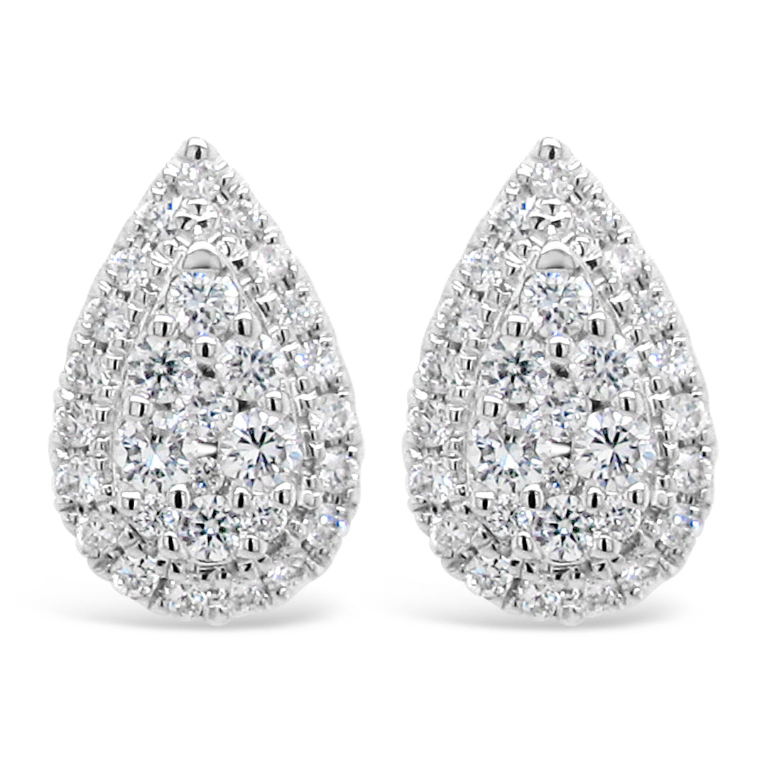 18k White Gold 1/5ct TDW White Diamond Pear Shape Cluster Stud Earrings