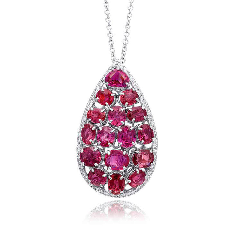 14 and 18K White Gold 11ct TGW Ruby and White Diamond Pendant Necklace