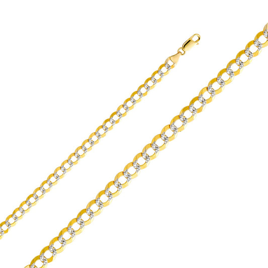 14k Two-tone Gold 7mm Wide Open Light White Pave Cuban Men's Chain Necklace