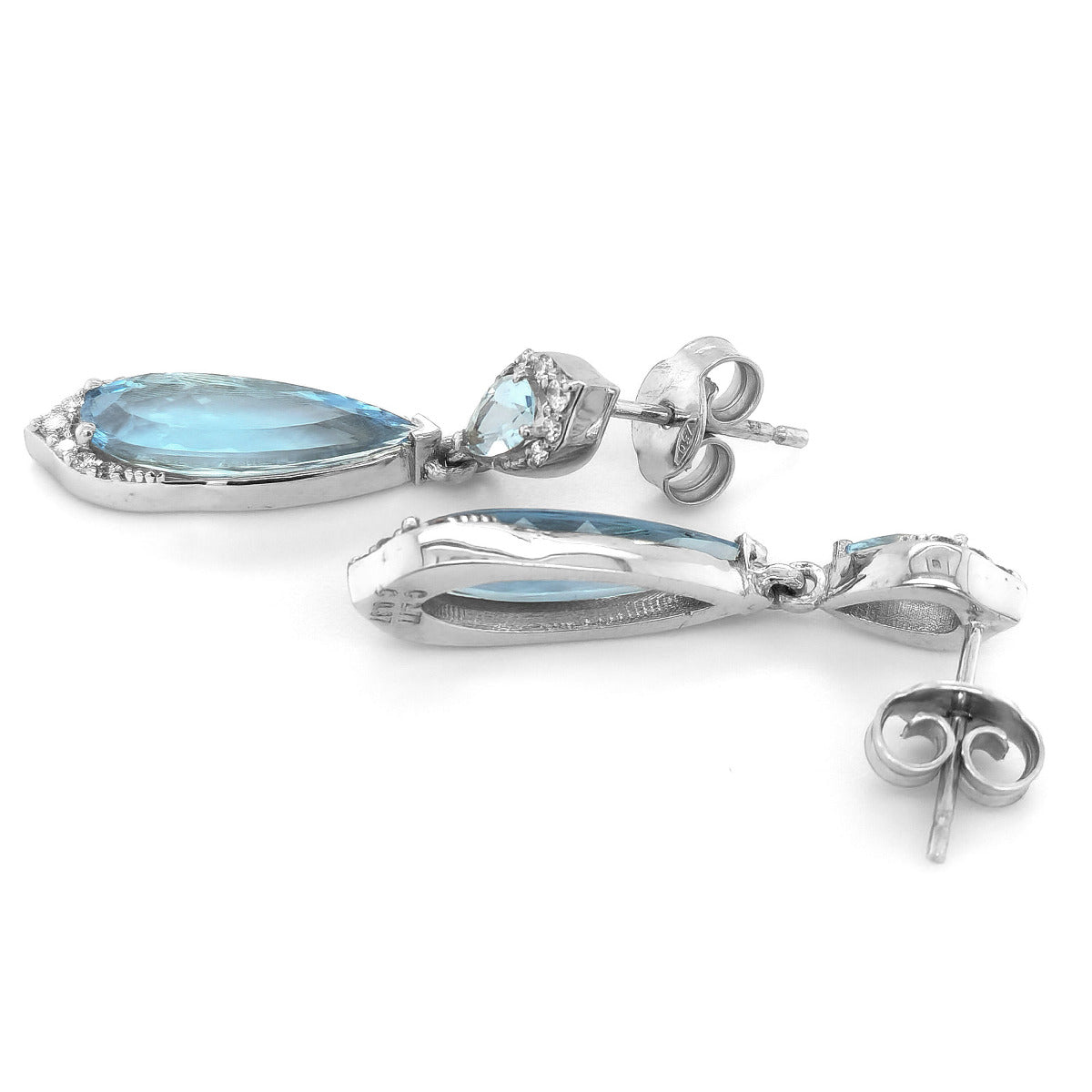 18K White Gold 3.29ct TGW Aquamarine and Diamond One-of-a-Kind Earrings