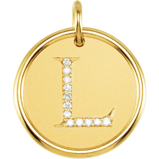 Unisex 14K Yellow Gold 0.06 CTW White Diamond Initial L Pendant