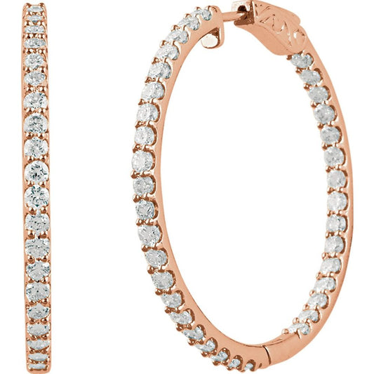 14k Rose Gold 41.5 mm 5 CTW Natural Diamond Inside-Outside Hinged Hoop Earrings