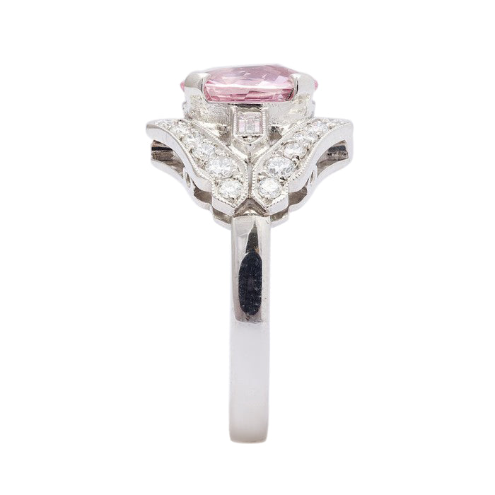 Platinum 3.02ct TGW Certified Padparadscha Sapphire and White Diamond One-of-a-Kind Ring