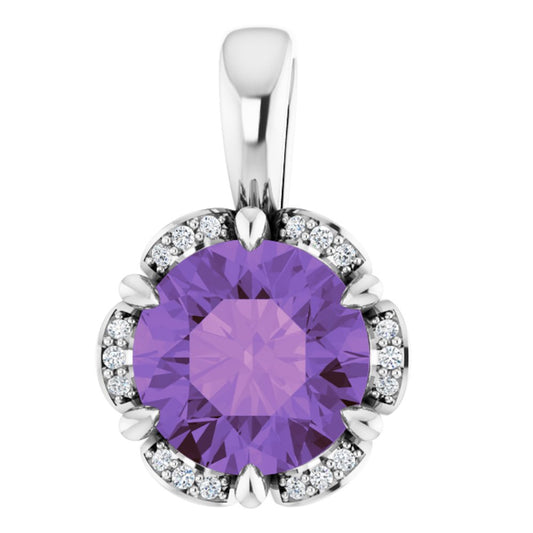 14k White Gold Natural Amethyst & .05 CTW Natural Diamond Pendant