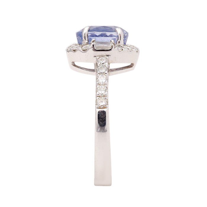 14k White Gold 4.47ct TGW Certified Blue Sapphire and White Diamond One-of-a-Kind Ring