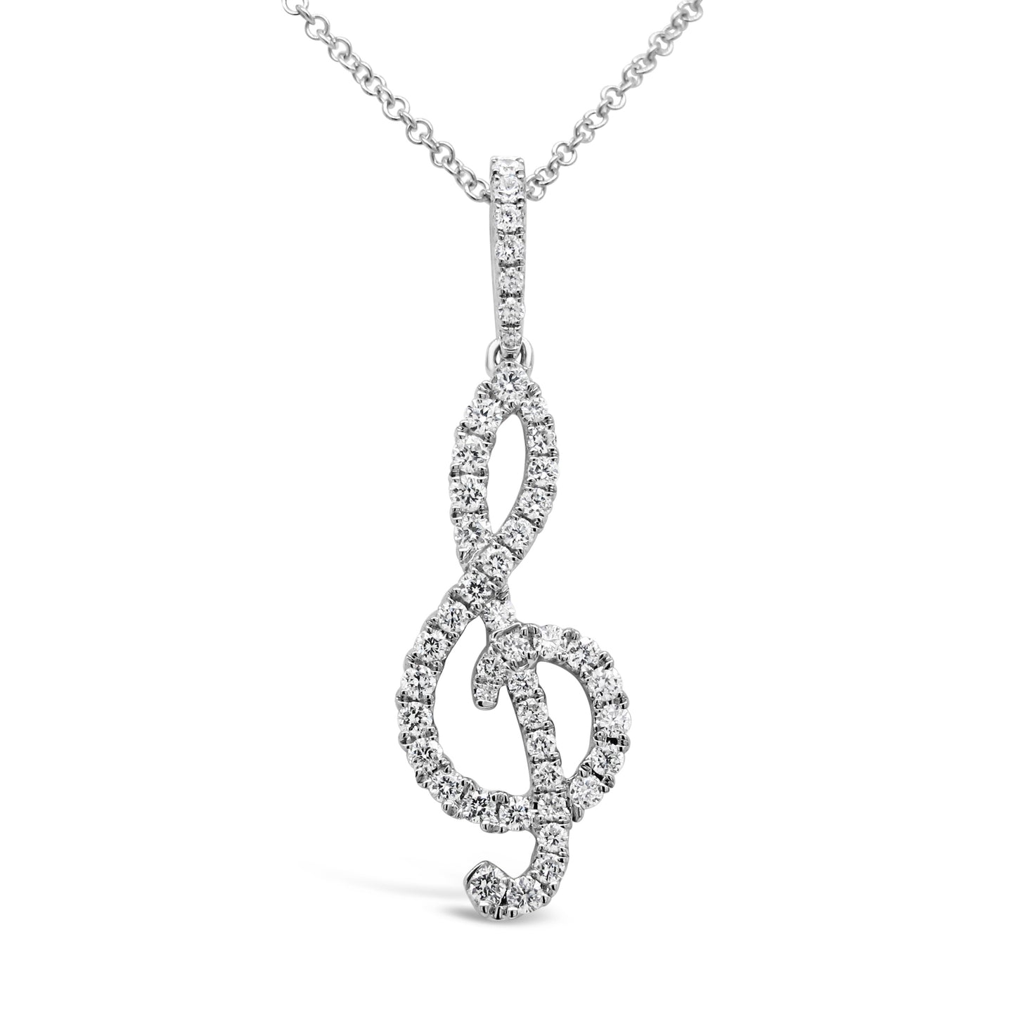 18K White Gold 0.44ct TDW White Diamond Treble Clef Necklace