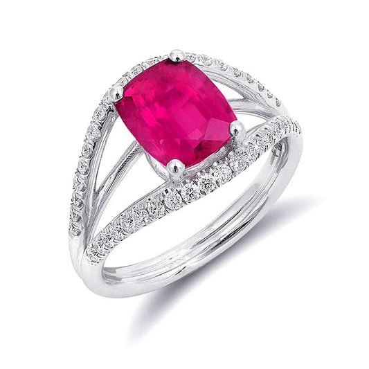 14k White Gold 2.55ct TGW Natural Pink Tourmaline and White Diamond Ring