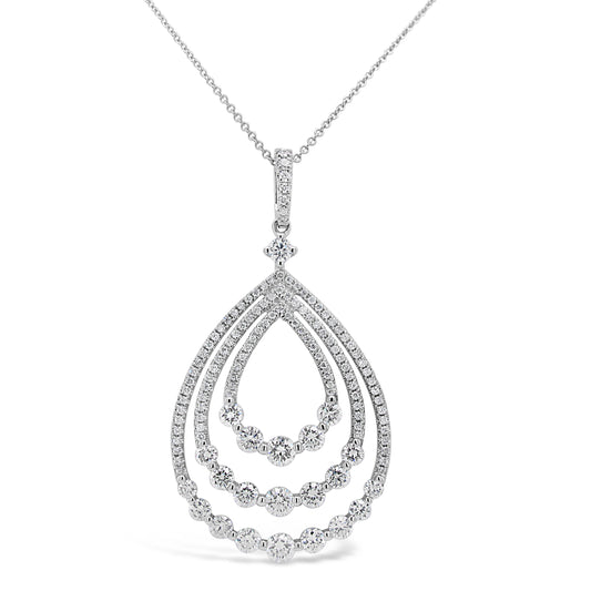 18k White Gold 1-3/8ct TDW White Diamond Concentric Pear Shape Pendant Necklace