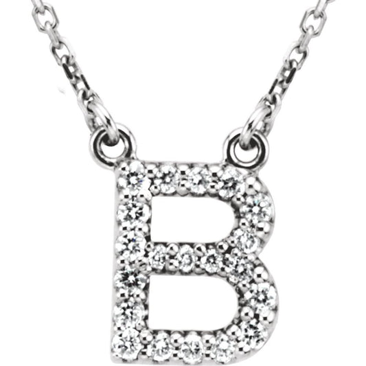 Unisex 14K White Gold 1/6 CTW White Diamond Natural Diamond Initial B Pendant Necklace