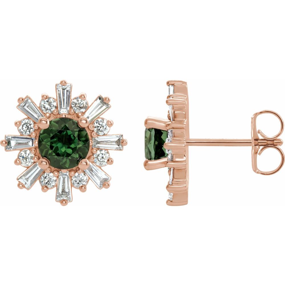 14k Rose Gold Natural Green Tourmaline & 3/4 CTW Natural Diamond Earrings