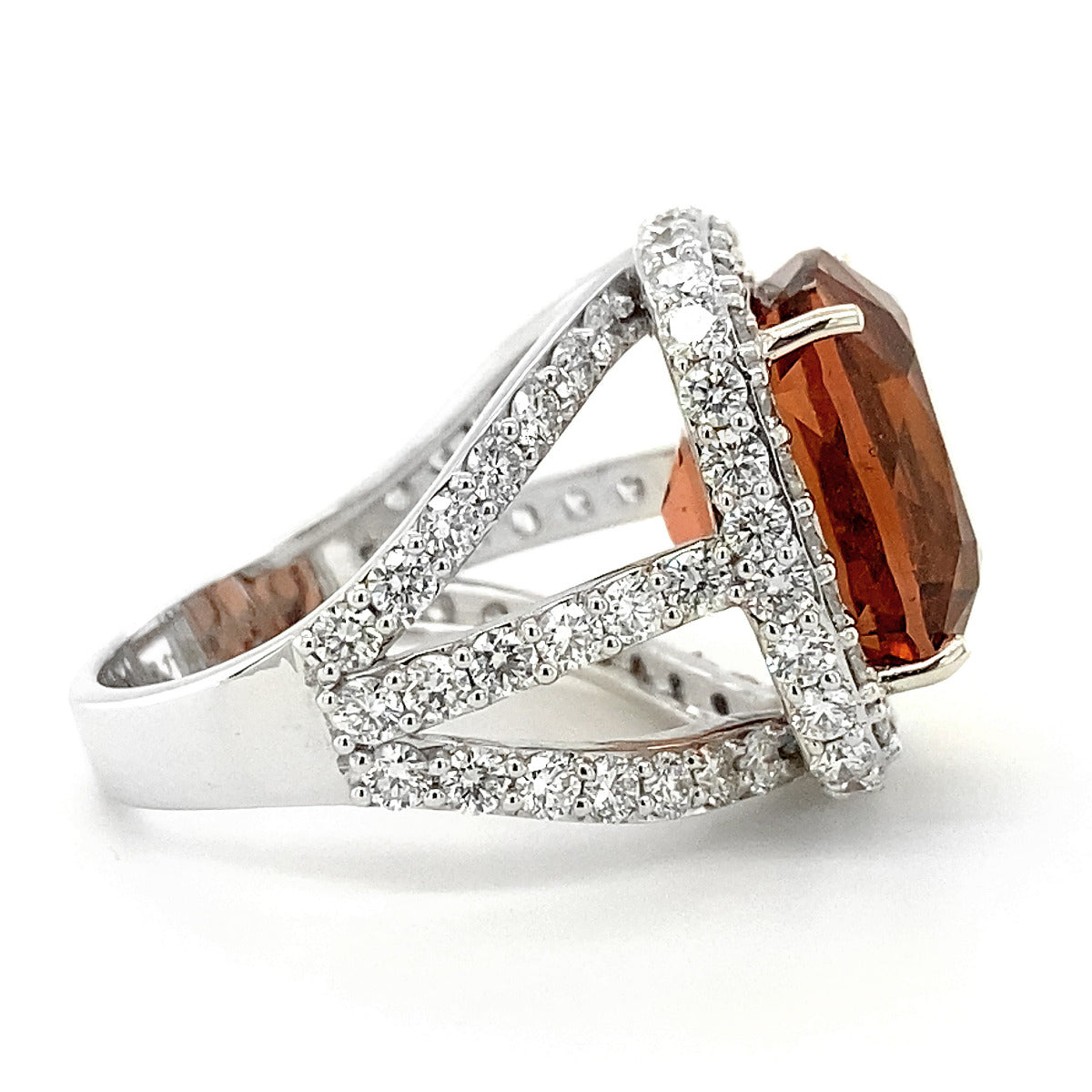 18K White Gold 14.97ct TGW Orange Tourmaline and Diamond One-of-a-Kind Ring