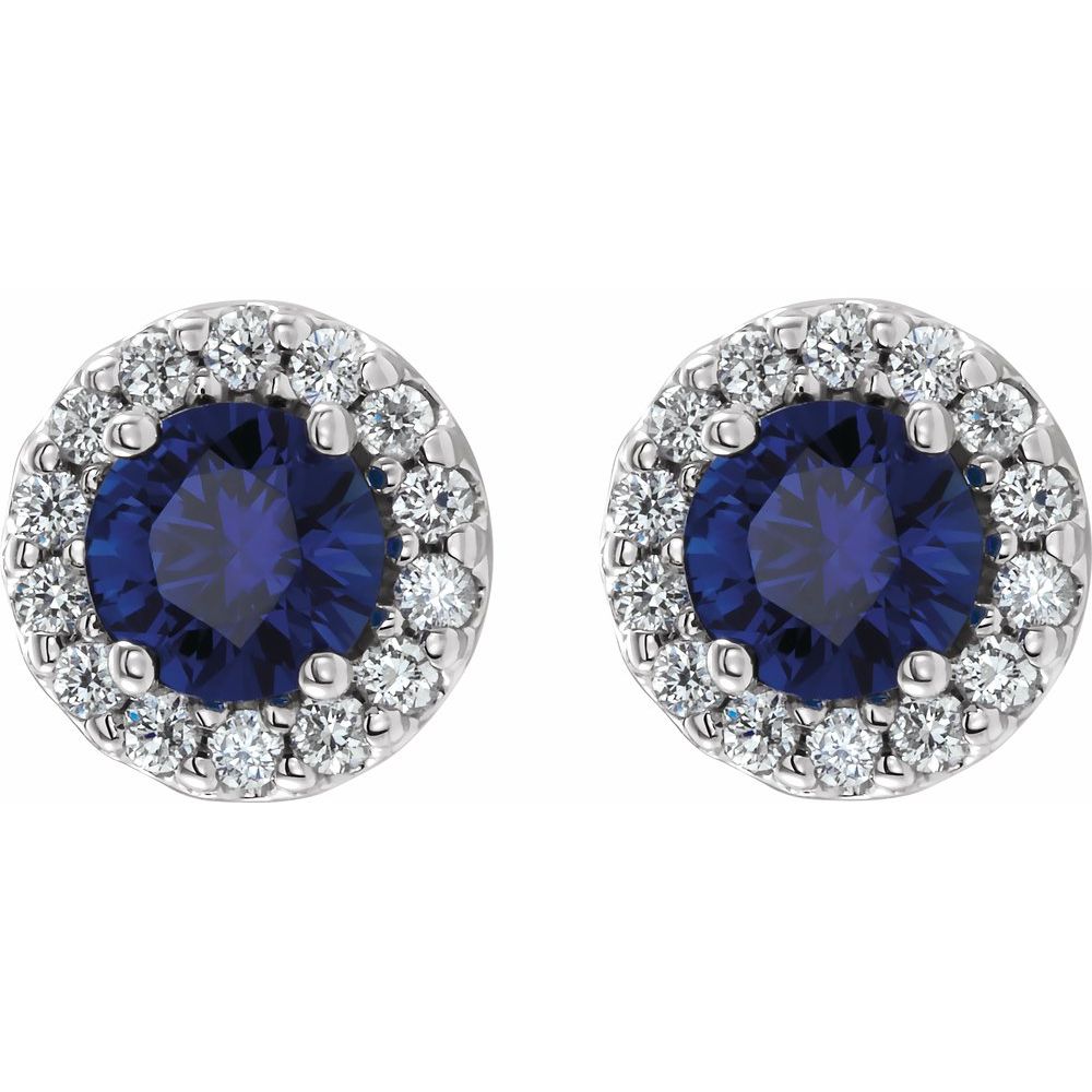 14k White Gold 4 mm Natural Blue Sapphire & 1/8 CTW Natural Diamond Earrings