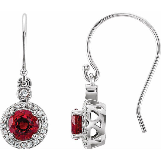 14k White Gold Lab-Grown Ruby & 1/8 CTW Natural Diamond Halo-Style Earrings