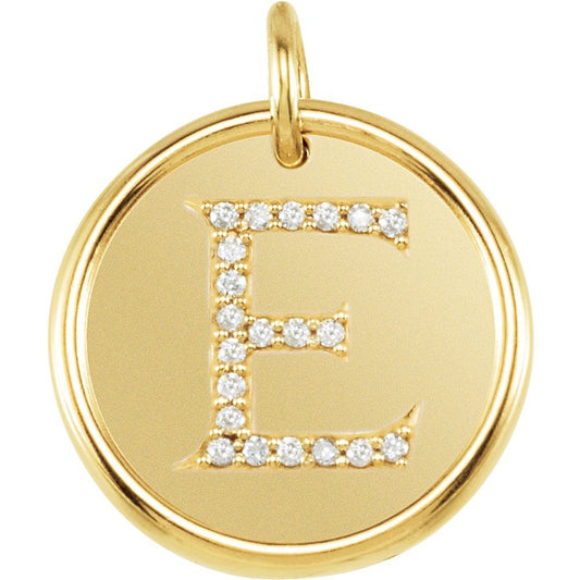 Unisex 14K Yellow Gold 1/10 CTW White Diamond Initial E Pendant